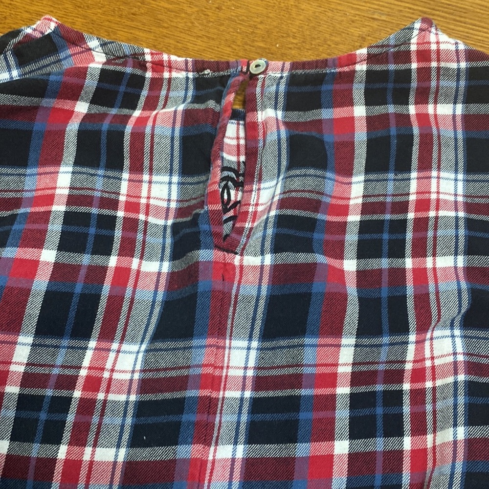 Beachlunchlounge  blue, red, black & white long sleeve flannel peplum top size L - Picture 5 of 8